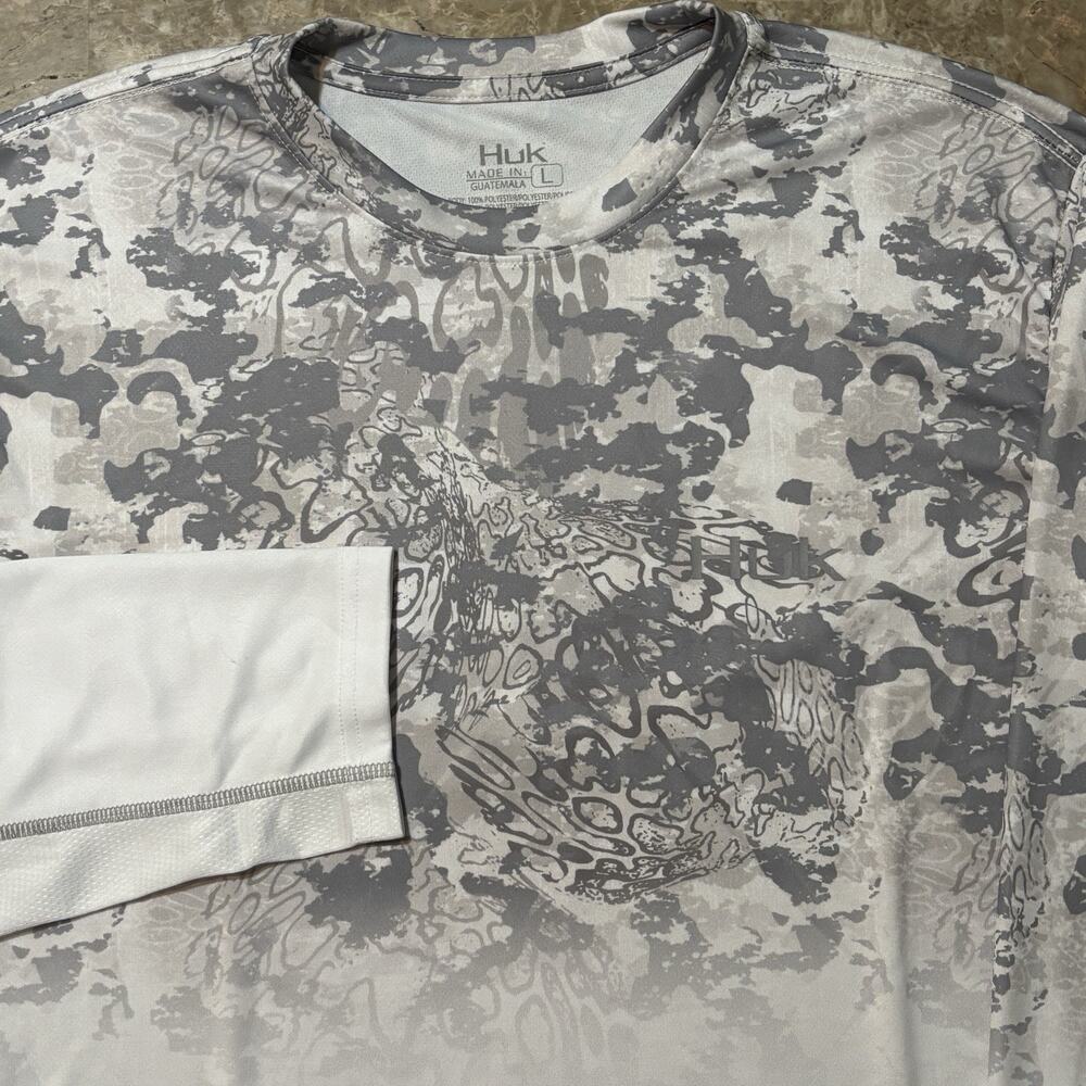 Huk Fishing Shirt Mens Large Grey Icon X Camo Long Sleeve Performance UPF Sun